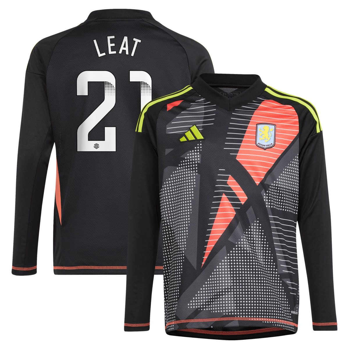 aston villa wsl adidas goalkeeper shirt 2024-25 – long sleeve – kids with leat 21 printing Collection | Authentic Aston Villa Shirts