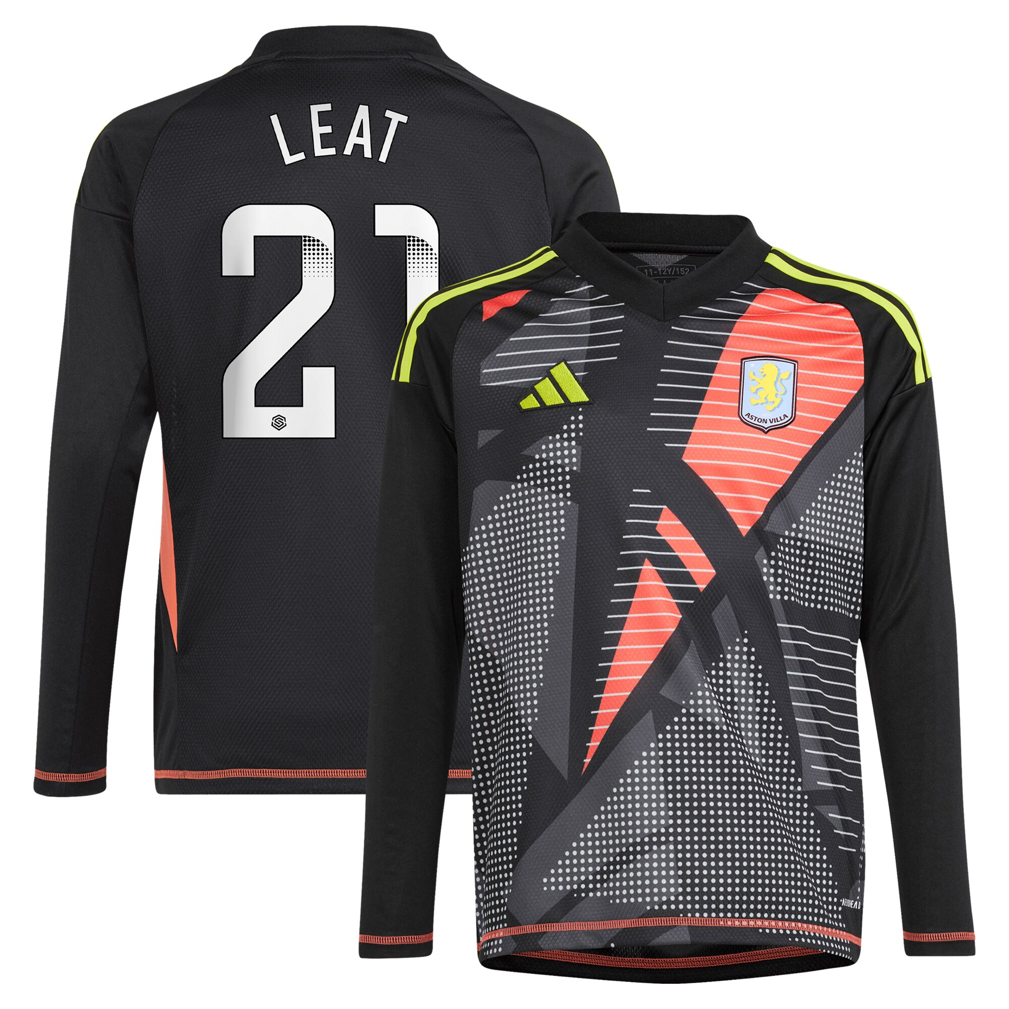 aston villa wsl adidas goalkeeper shirt 2024-25 – long sleeve – kids with leat 21 printing Collection | Authentic Aston Villa Shirts