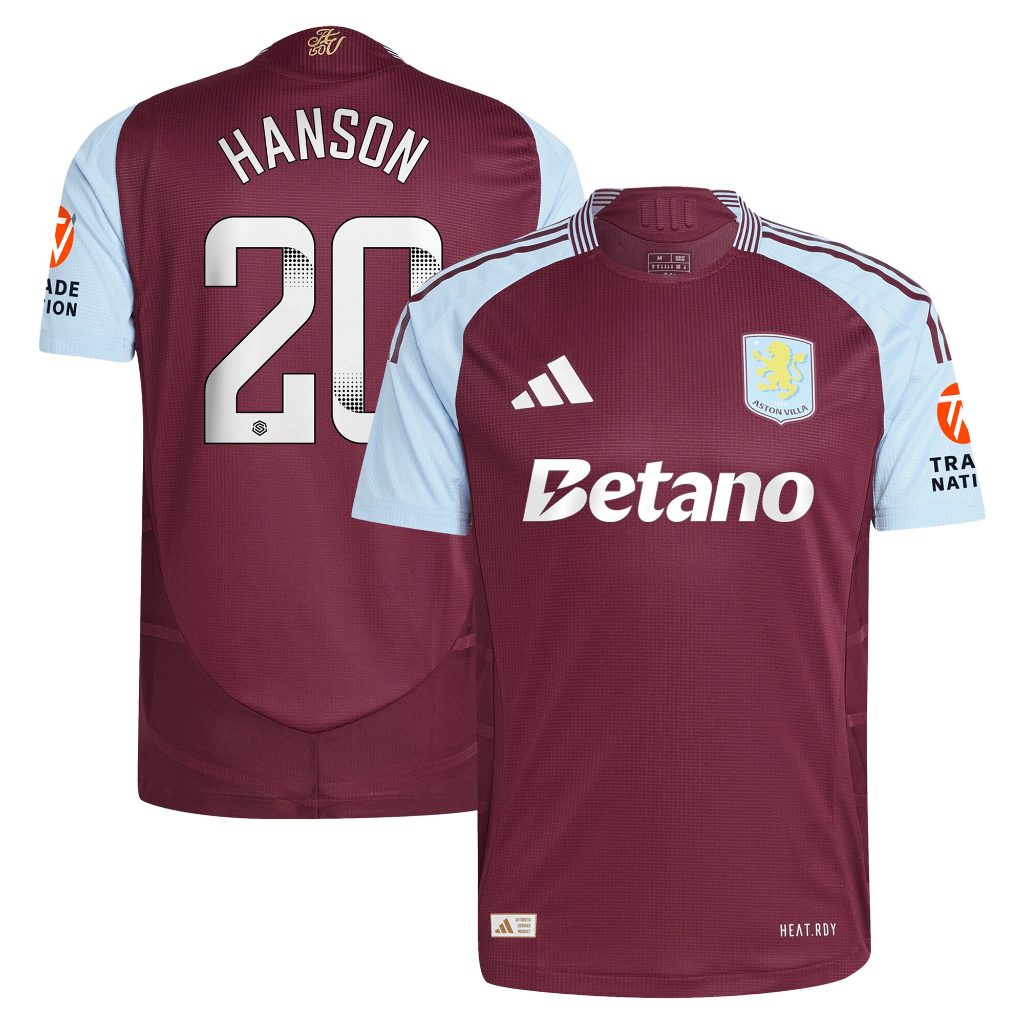 aston villa wsl adidas home authentic shirt 2024-25 with hanson 20 printing Collection | Authentic Aston Villa Shirts