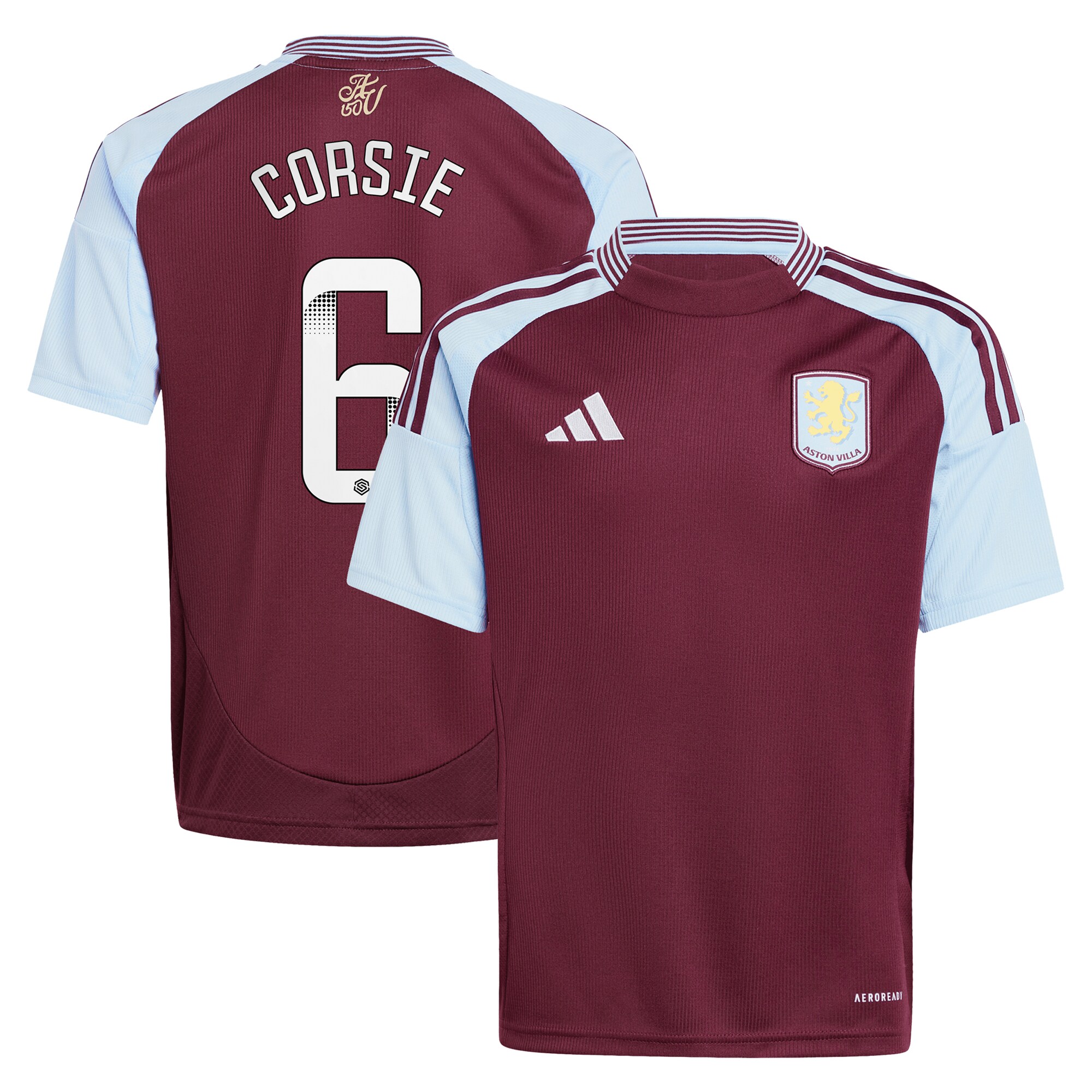 aston villa wsl adidas home shirt 2024-25 – kids with corsie 6 printing Collection | Authentic Aston Villa Shirts