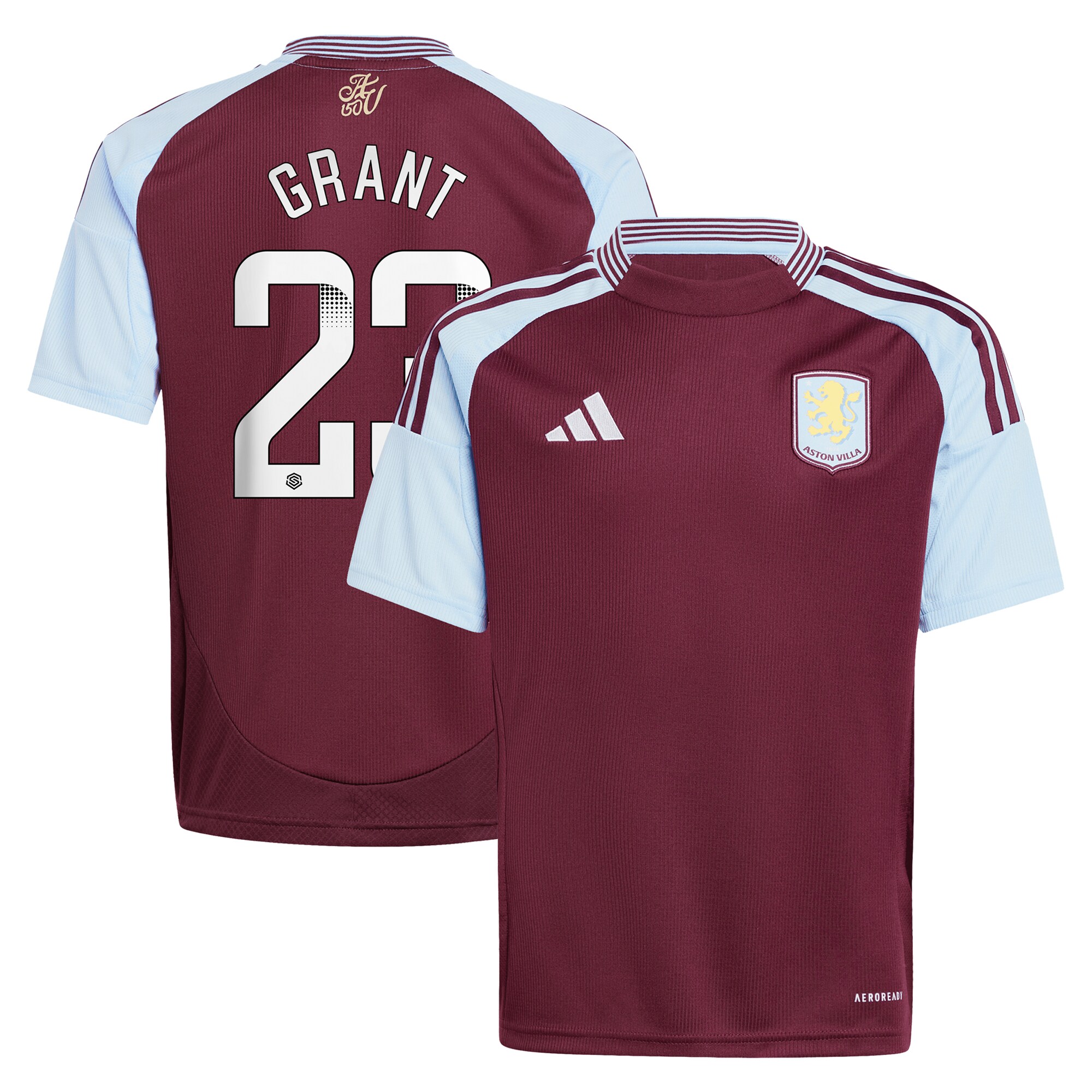aston villa wsl adidas home shirt 2024-25 – kids with grant 23 printing Collection | Authentic Aston Villa Shirts