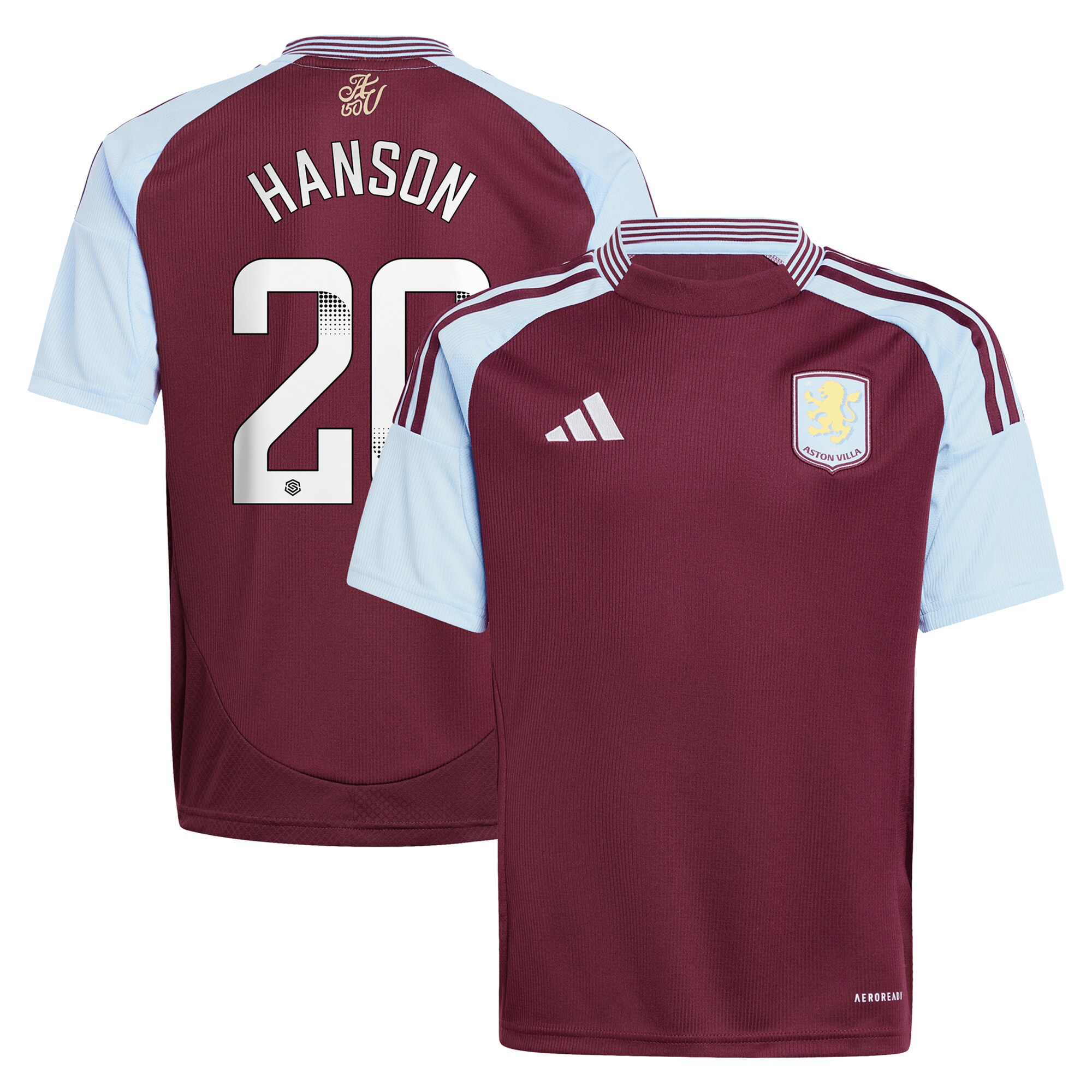 aston villa wsl adidas home shirt 2024-25 – kids with hanson 20 printing Collection | Authentic Aston Villa Shirts