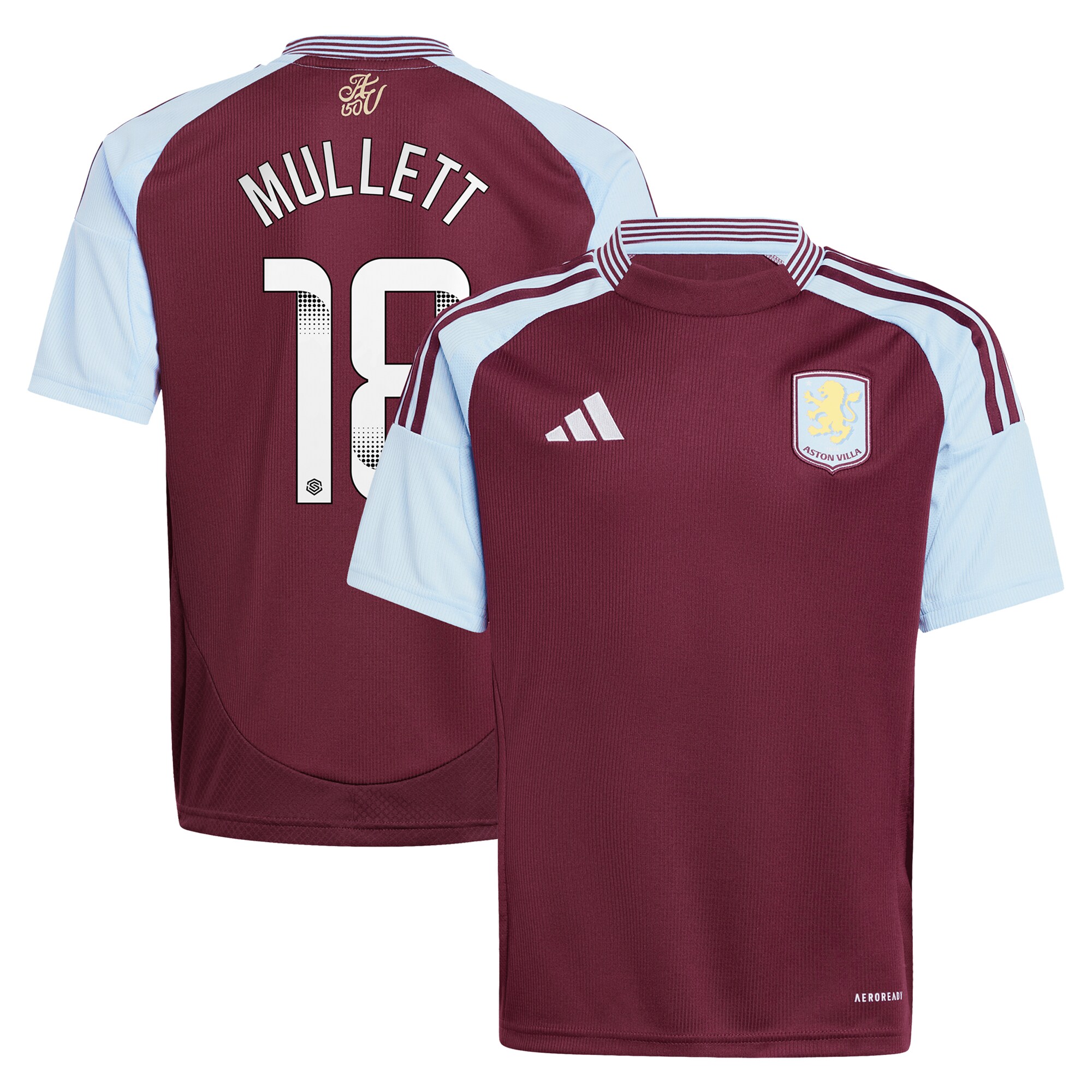 aston villa wsl adidas home shirt 2024-25 – kids with mullett 18 printing Collection | Authentic Aston Villa Shirts