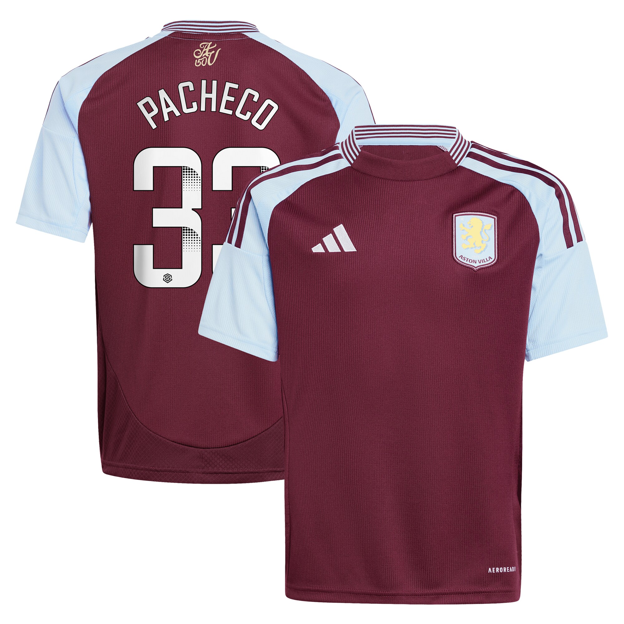 aston villa wsl adidas home shirt 2024-25 – kids with pacheco 33 printing Collection | Authentic Aston Villa Shirts