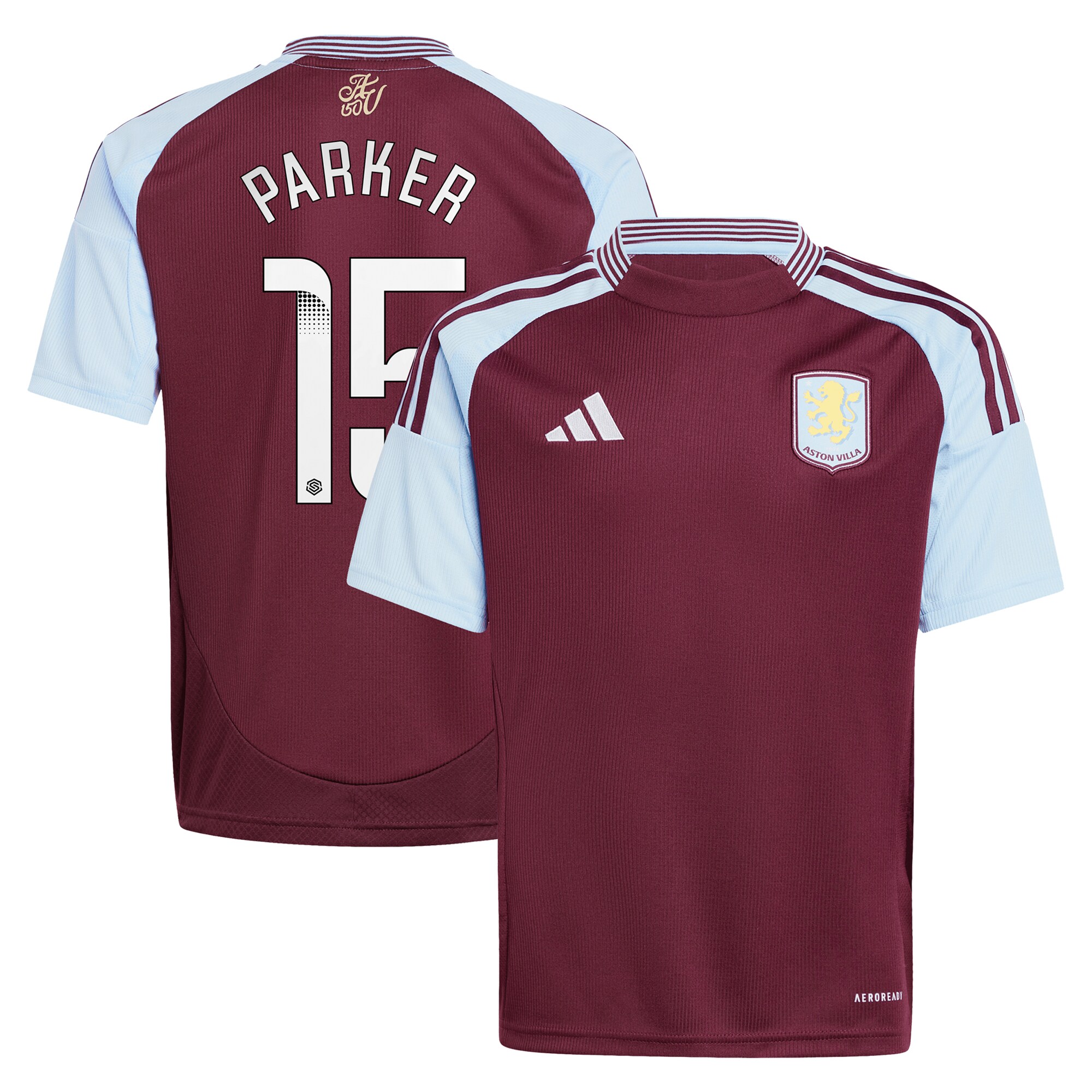 aston villa wsl adidas home shirt 2024-25 – kids with parker 15 printing Collection | Authentic Aston Villa Shirts