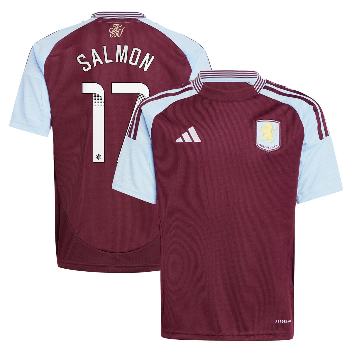 aston villa wsl adidas home shirt 2024-25 – kids with salmon 17 printing Collection | Authentic Aston Villa Shirts