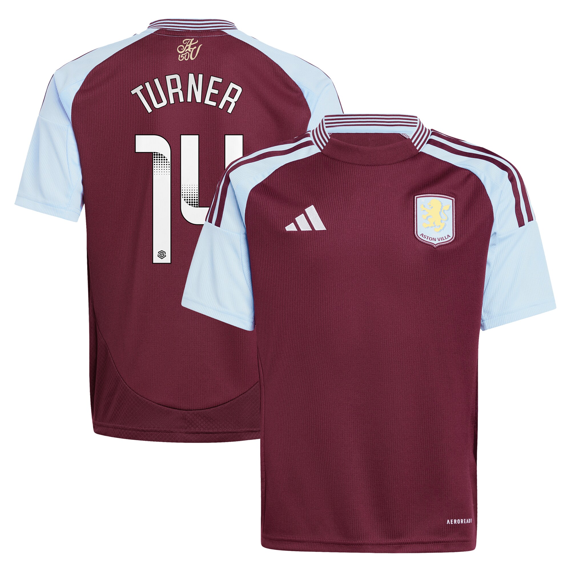 aston villa wsl adidas home shirt 2024-25 – kids with turner 14 printing Collection | Authentic Aston Villa Shirts