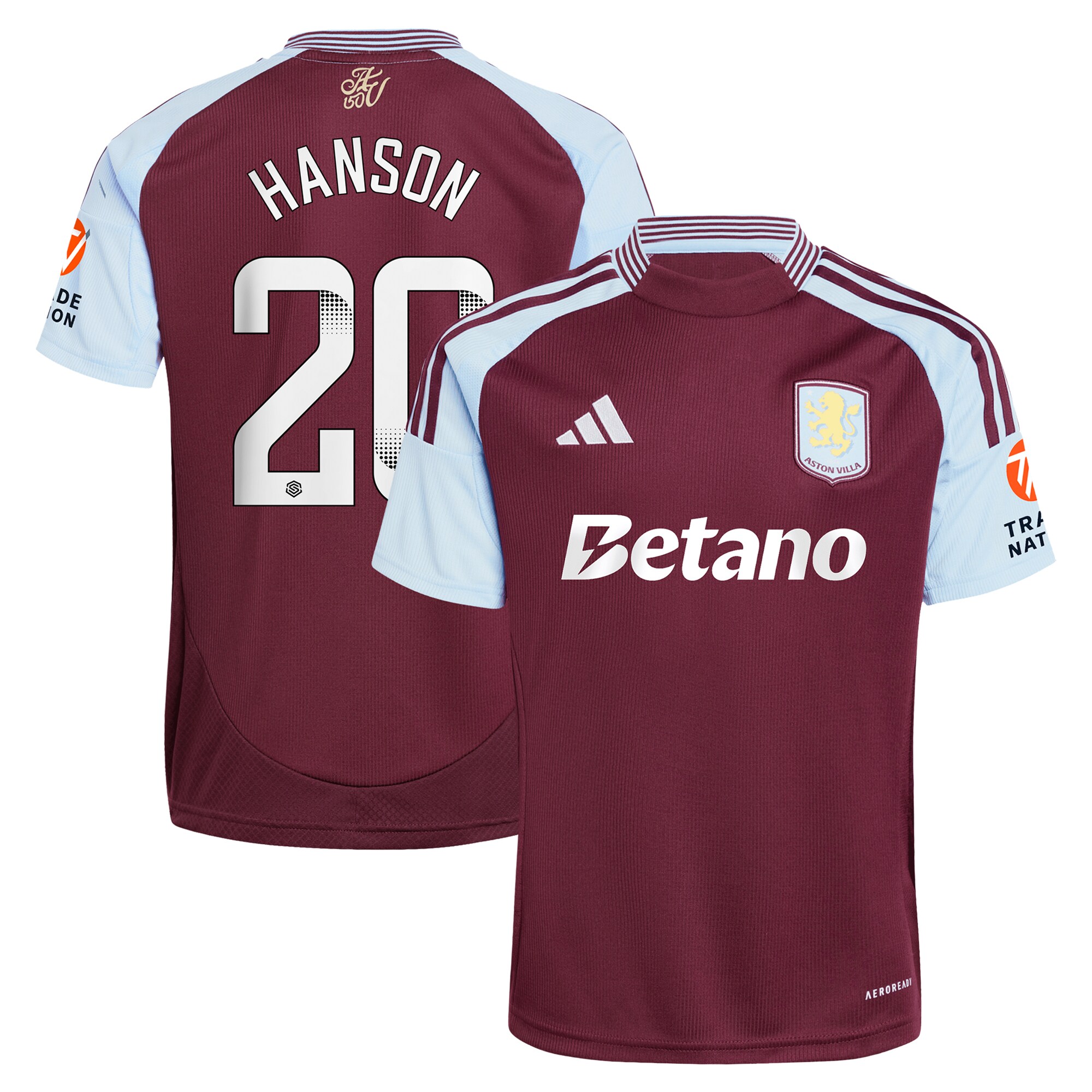 aston villa wsl adidas home shirt 2024-25 with hanson 20 printing Collection | Authentic Aston Villa Shirts
