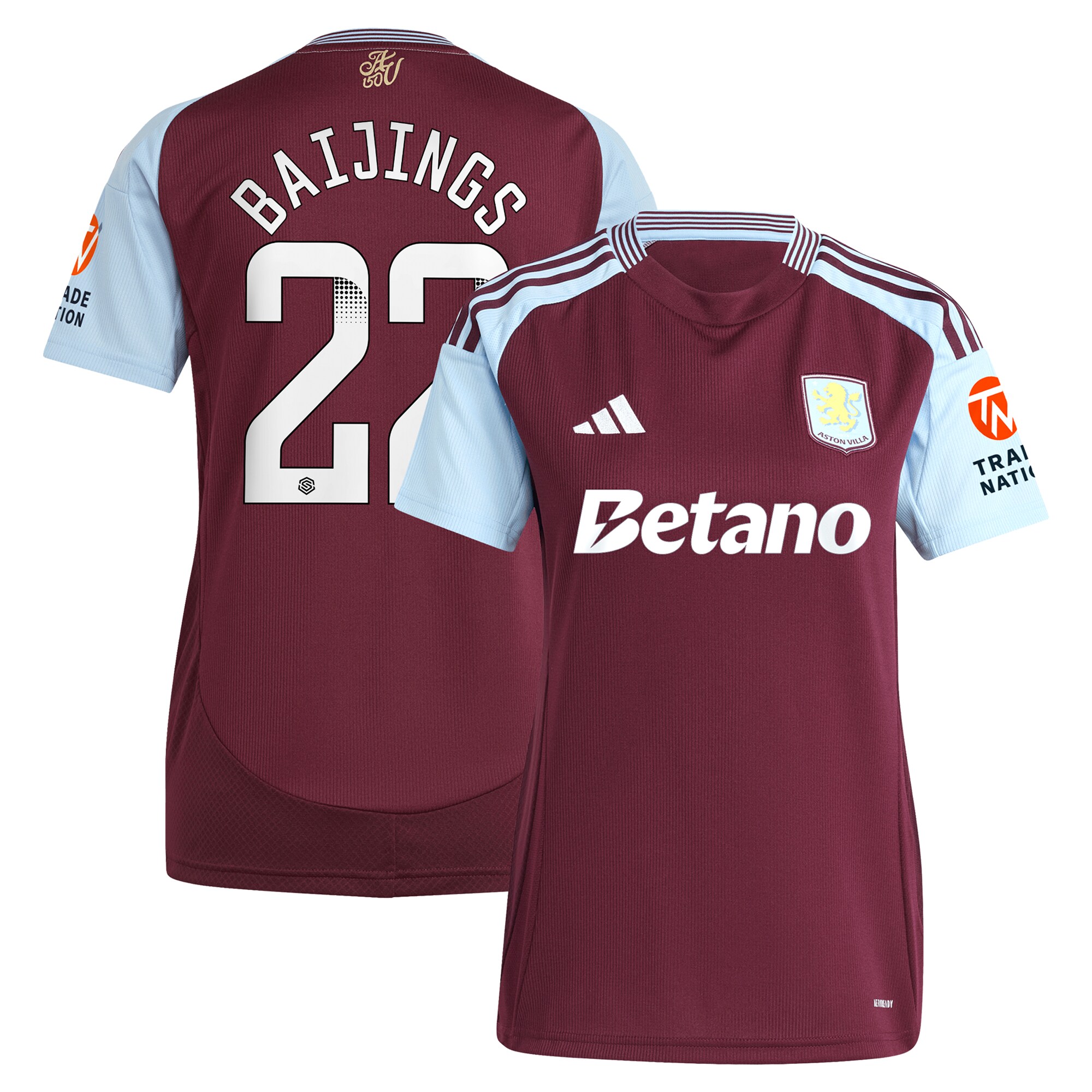 aston villa wsl adidas home shirt 2024-25 – womens with baijings 22 printing Collection | Authentic Aston Villa Shirts