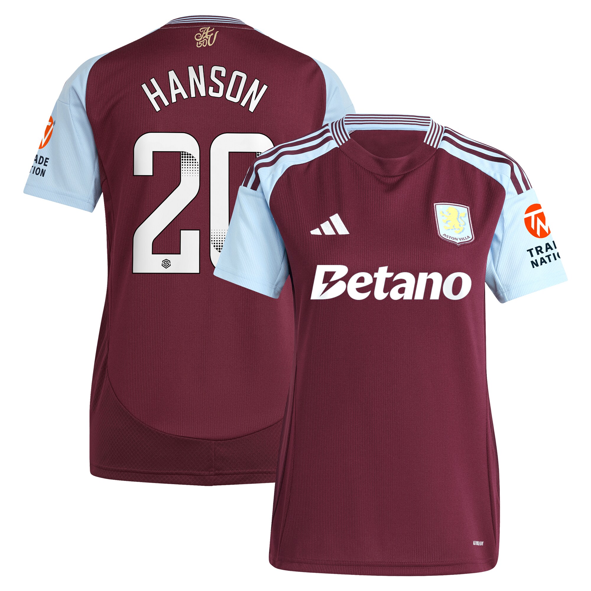 aston villa wsl adidas home shirt 2024-25 – womens with hanson 20 printing Collection | Authentic Aston Villa Shirts