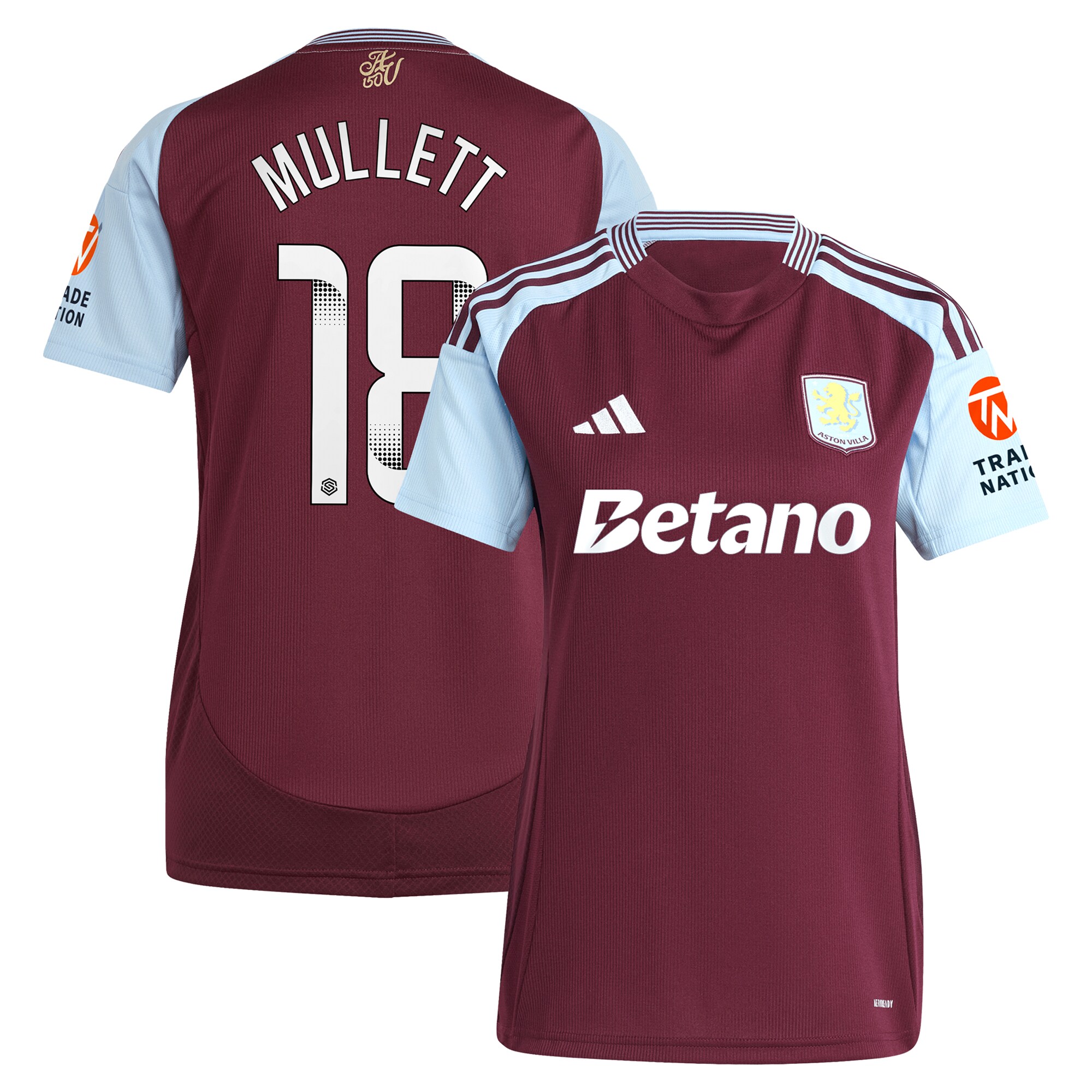 aston villa wsl adidas home shirt 2024-25 – womens with mullett 18 printing Collection | Authentic Aston Villa Shirts