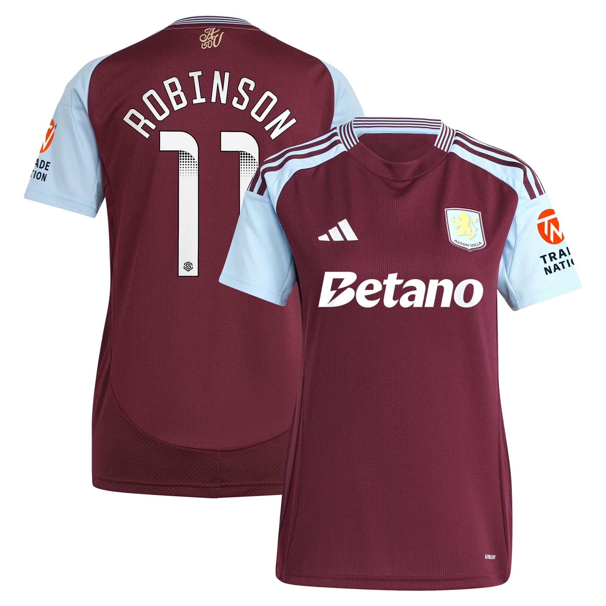 aston villa wsl adidas home shirt 2024-25 – womens with robinson 11 printing Collection | Authentic Aston Villa Shirts