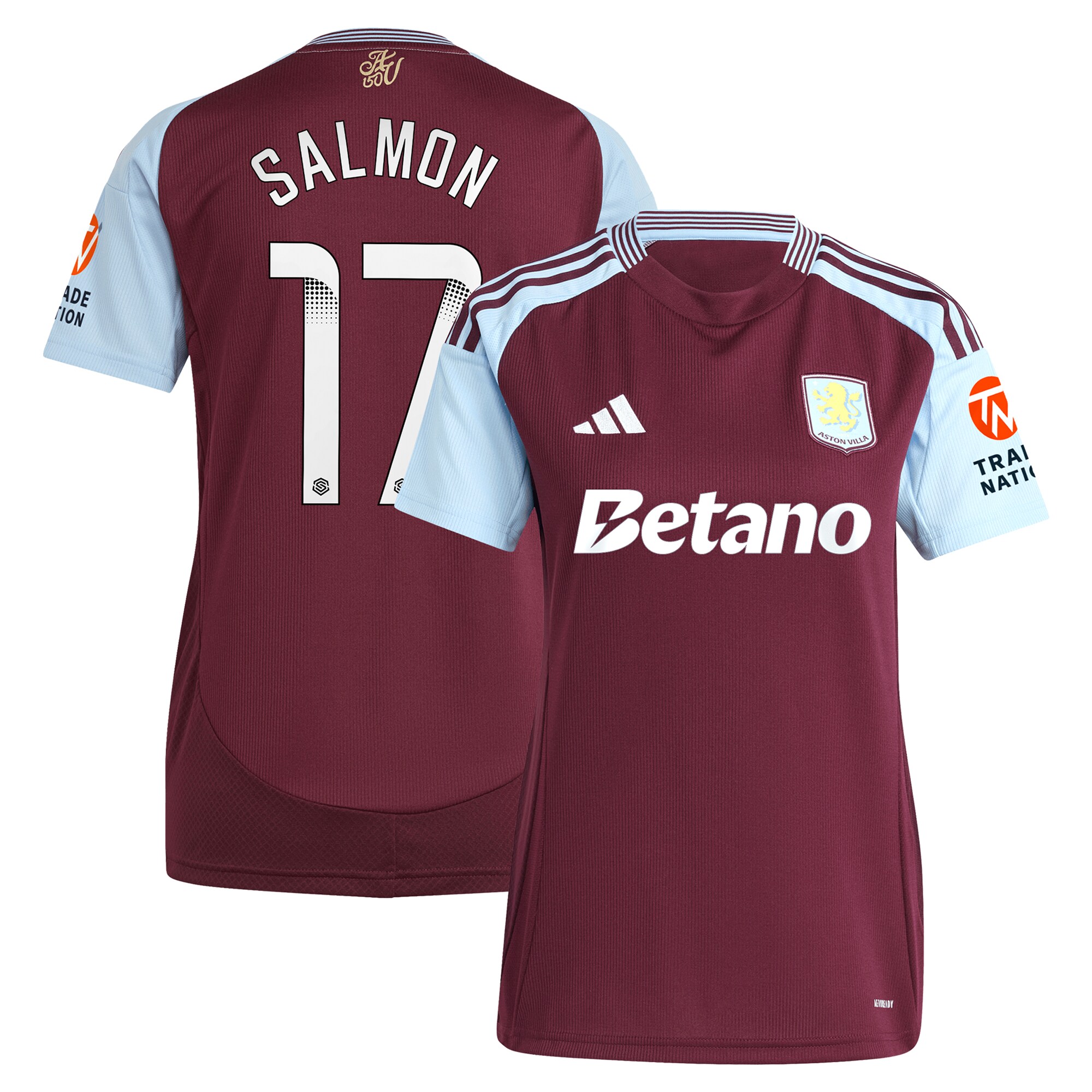 aston villa wsl adidas home shirt 2024-25 – womens with salmon 17 printing Collection | Authentic Aston Villa Shirts